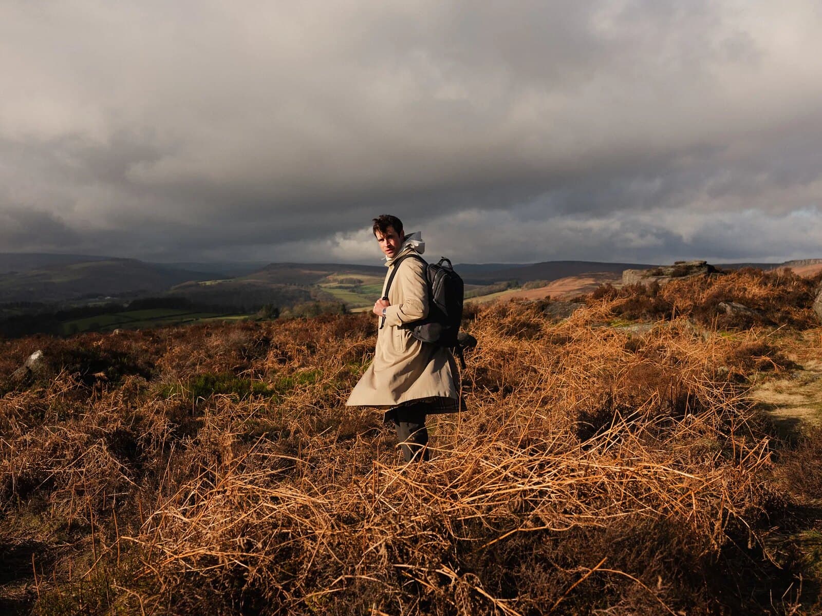 Hiker crossing a moor