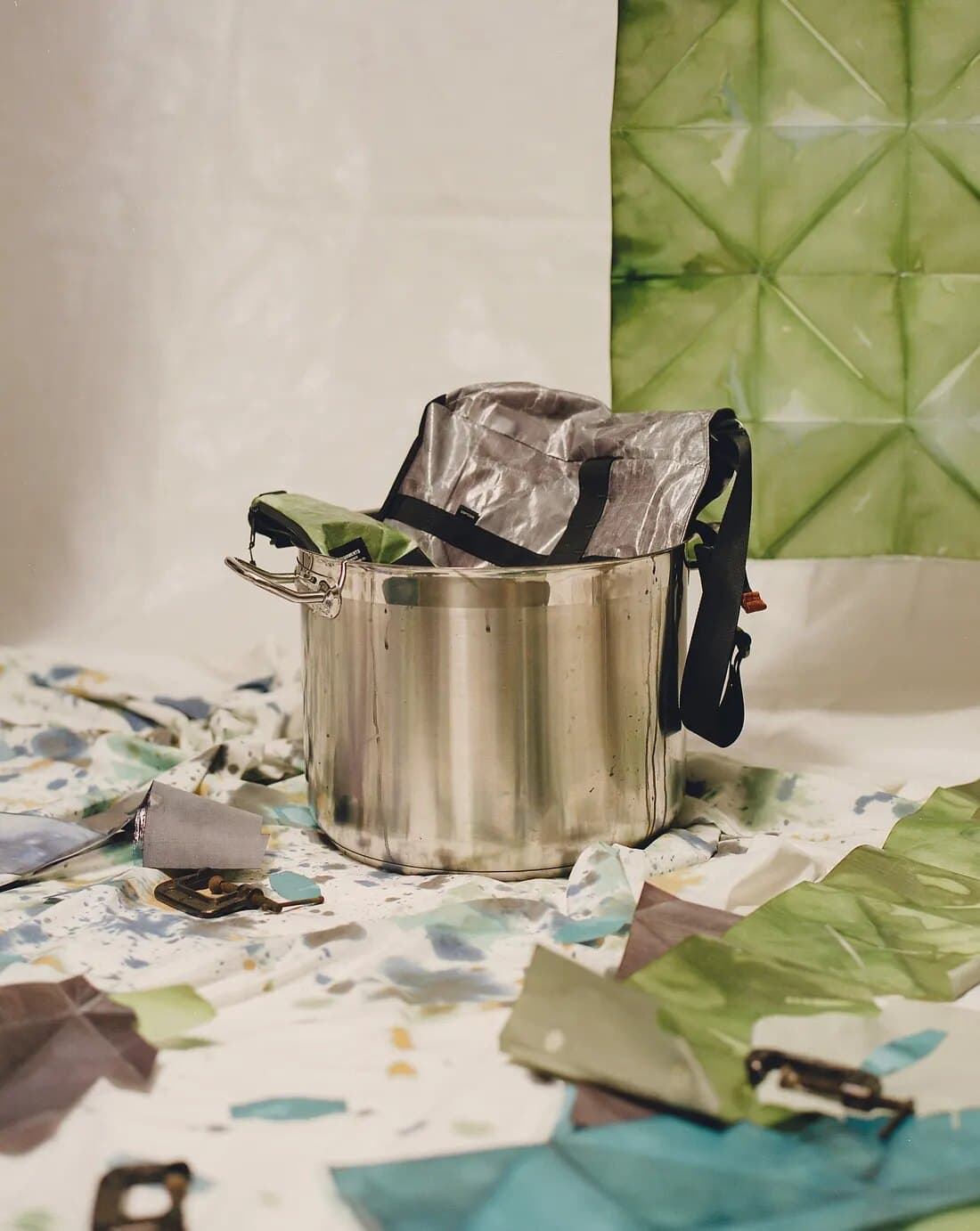 Pot and folded backpack